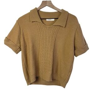 Rokoko Womens Sweater Knit‎ Short Sleeve Collared Top Cable Knit Large